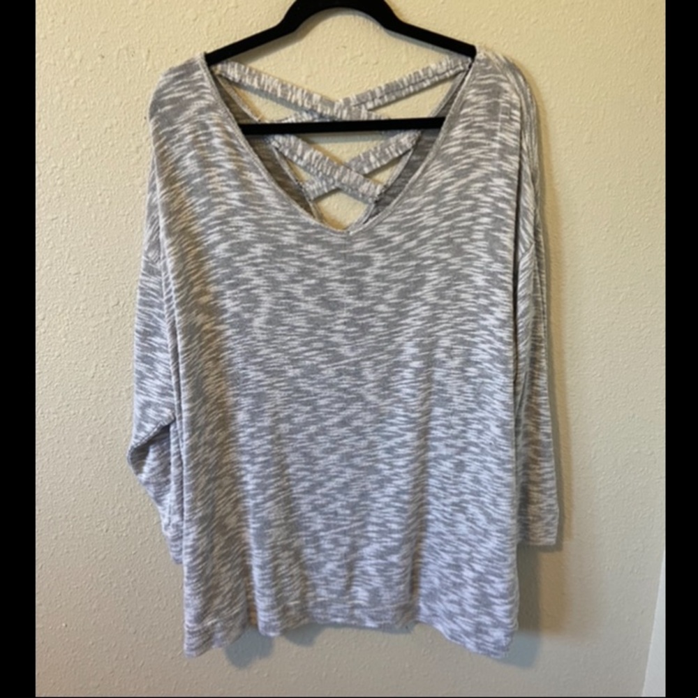 Light gray and white cross cross top